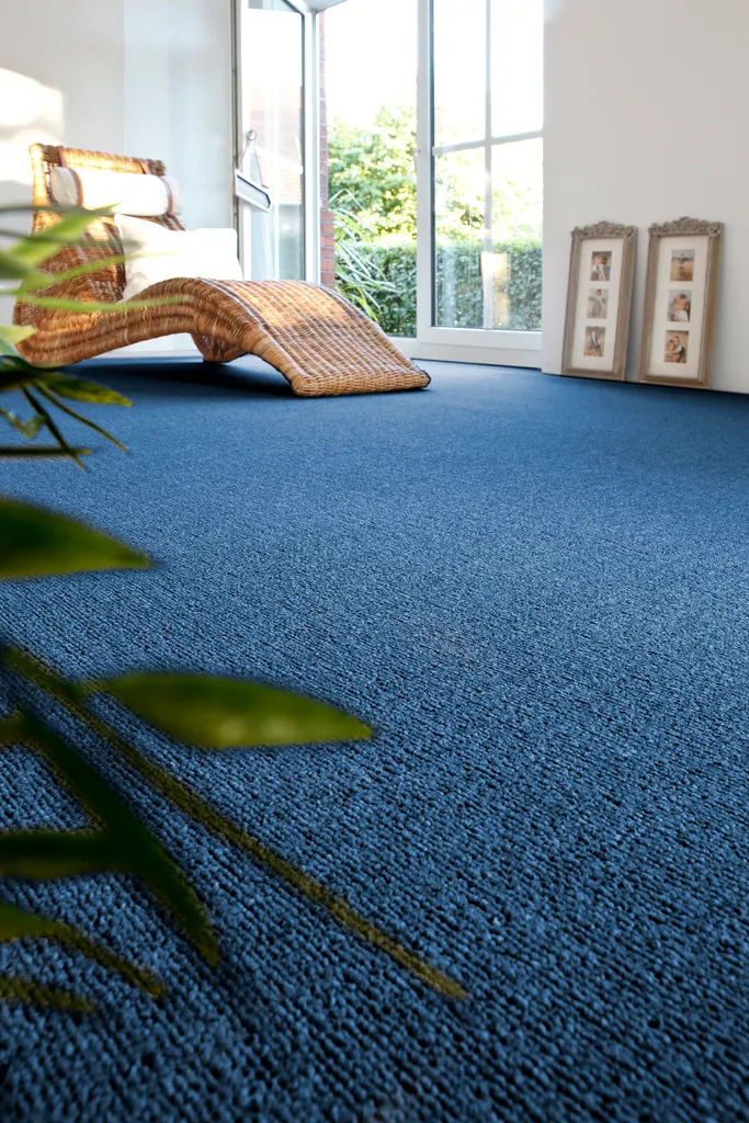 Teppich Teppichboden SANTA FE Blau 74 Eben, Glatt, Einfarbig Blue