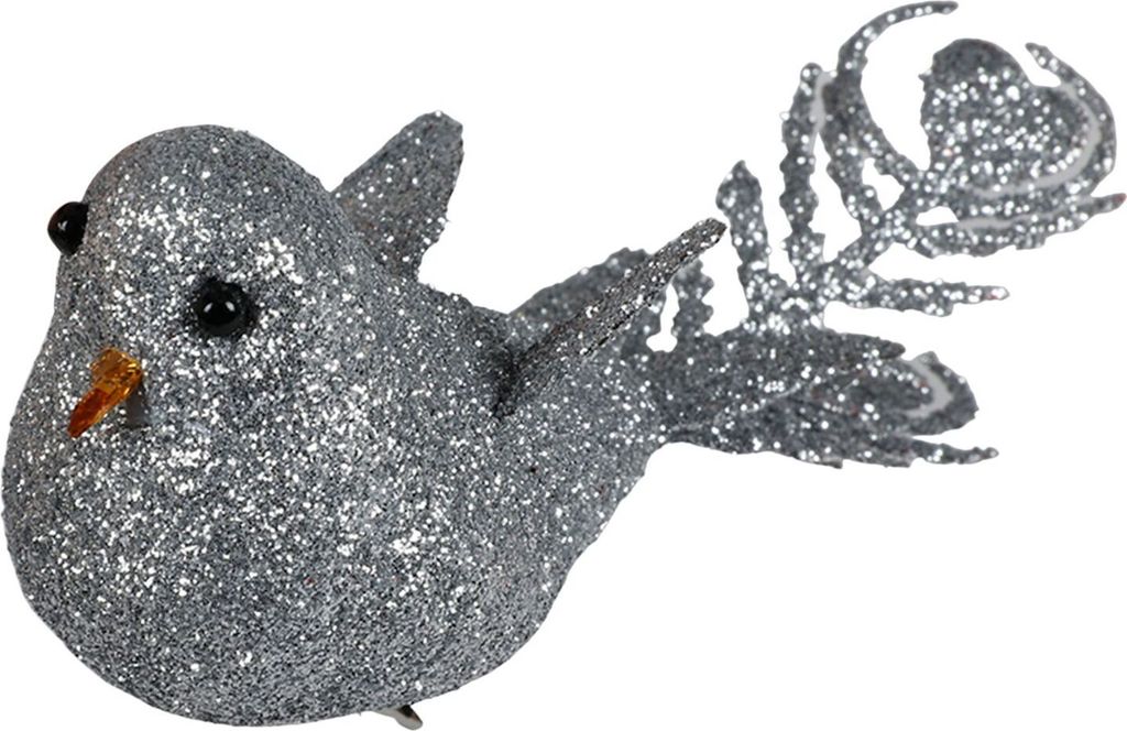Weihnachtsbaumschmuck Vogel mit Glitter 4er-Set Christbaumschmuck Weihnachtsdeko, Farbe:silber