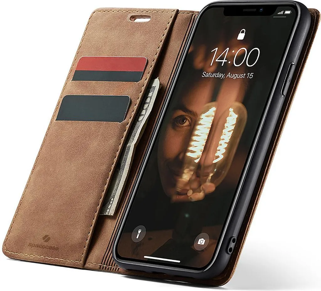 Custodia telefonica con patta SPACECASE Wallet per iPhone Xr Bronzo