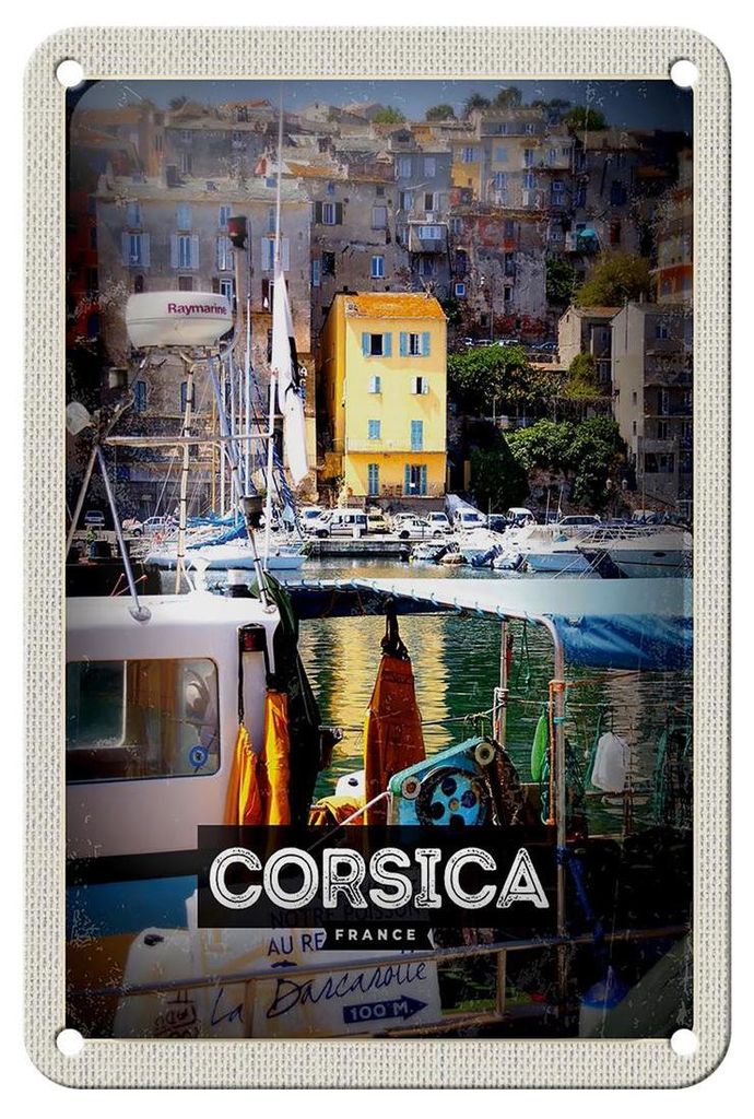 Blechschild Reise 12x18cm Corsica France Urlaubsort Meer Dekoration