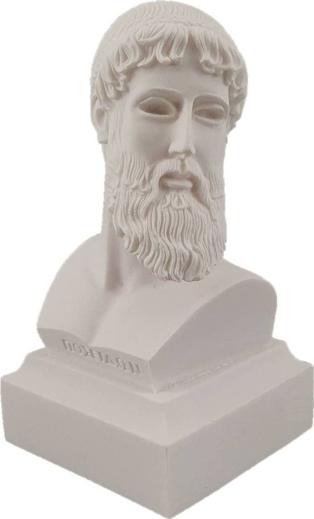 11,5cm Alabaster Figur Büste Poseidon griechischer Gott Weiß