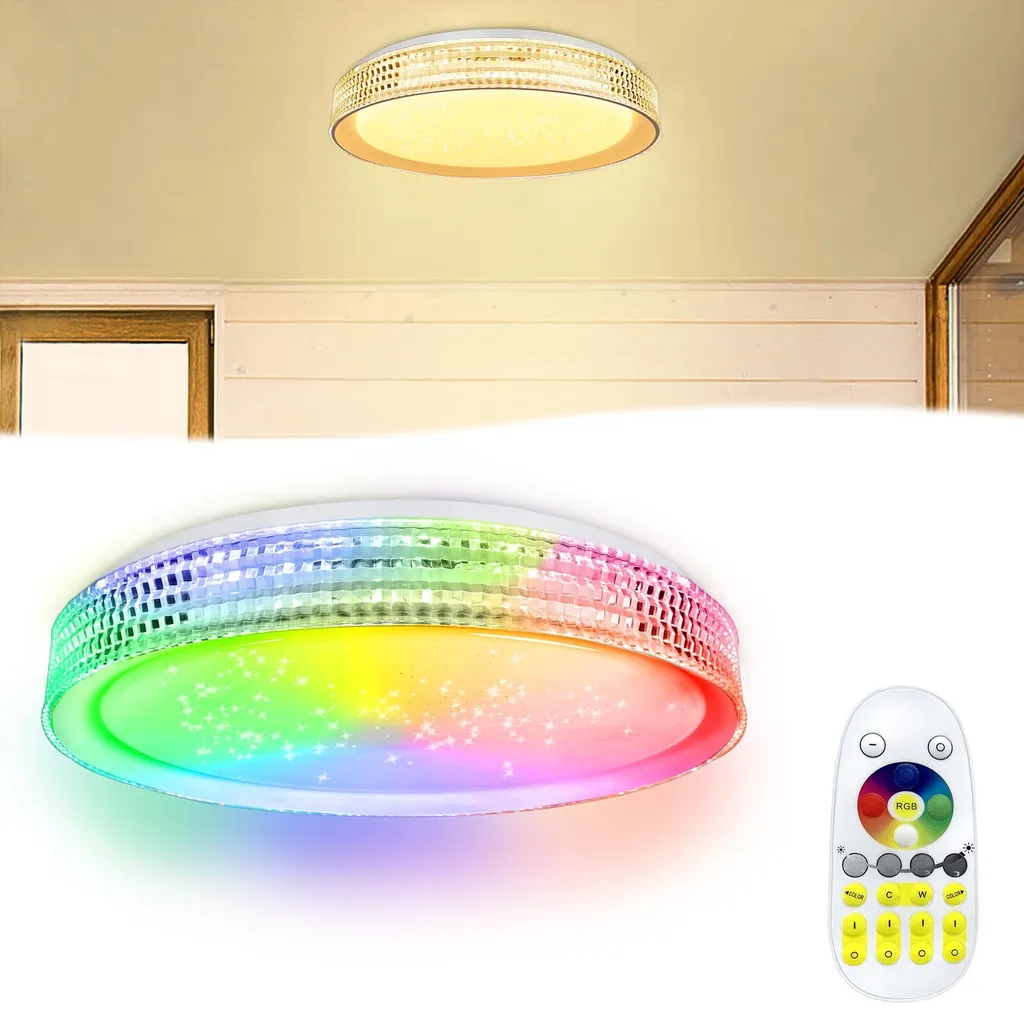 Plafonnier LED Connecté RGB 60W Dimmable pour Chambre et Salon Moderne