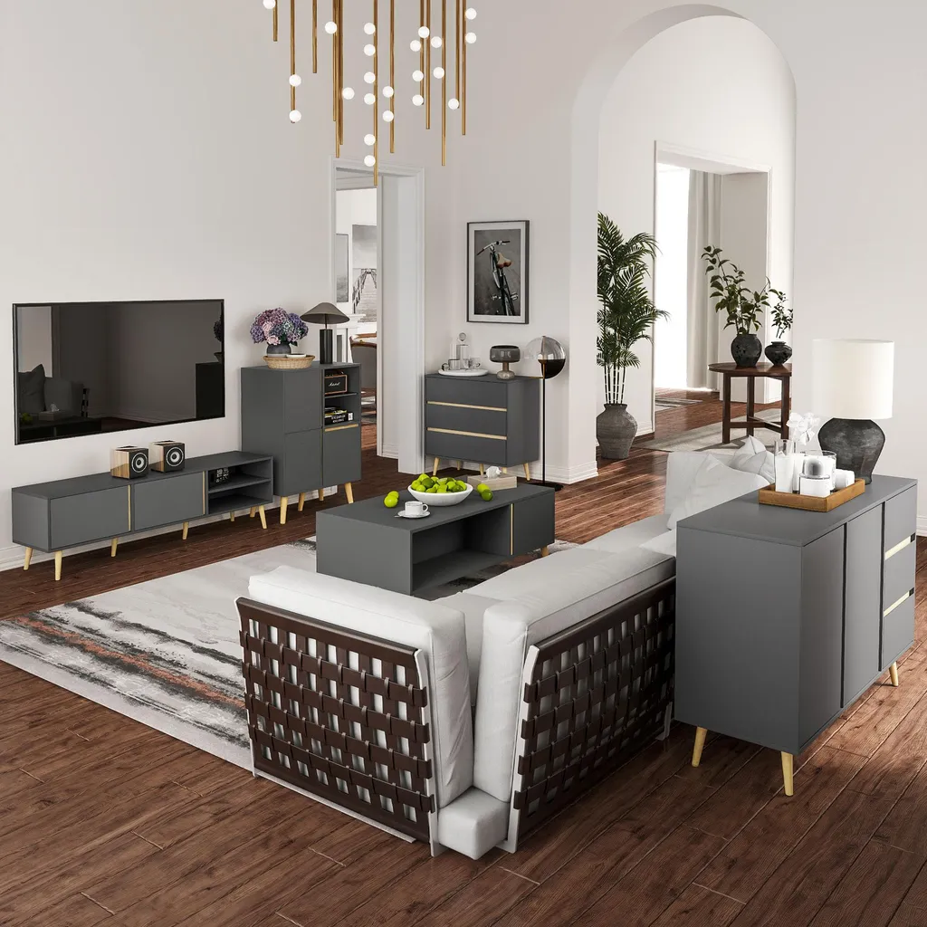 Commode scandinave grise sans poignée avec 3 grands tiroirs de rangement - 11