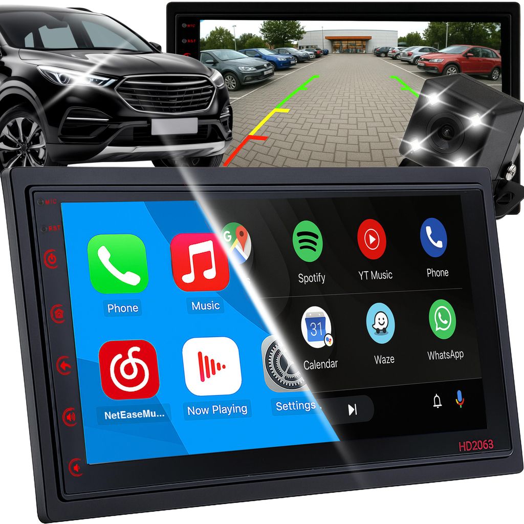 Autoradio mit Rückfahrkamera, Carplay, 7 Zoll Touchscreen 1024×600, Bluetooth Android Auto Radio Car Display, Multimedia Player, Mirrorlink, Retoo