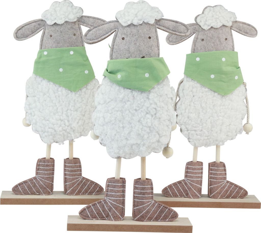 Osterdeko Schaf Figuren Set Tischdeko Ostern 37cm 3er Filz Kordel Holz Dekofigur, 3 Stück