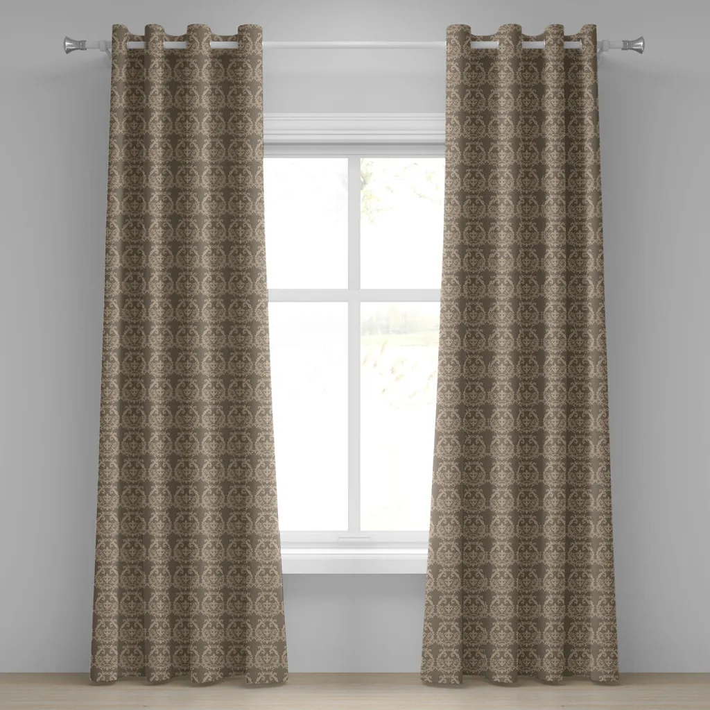 ABAKUHAUS Tenda con occhielli color tortora, raffinato motivo floreale storico con disegno botanico vittoriano reale, tende decorative a 2 pannelli, 280 cm x 245 cm, caldo color tortora sabbia marrone