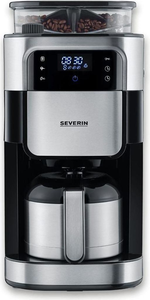 Severin Filterkaffeemaschine mit Edelstahl-Mahlwerk und Thermokanne KA 4814 gebürstetschwarzsilber Kaffeemaschine Filterkaffee Kaffeezubereiter F...