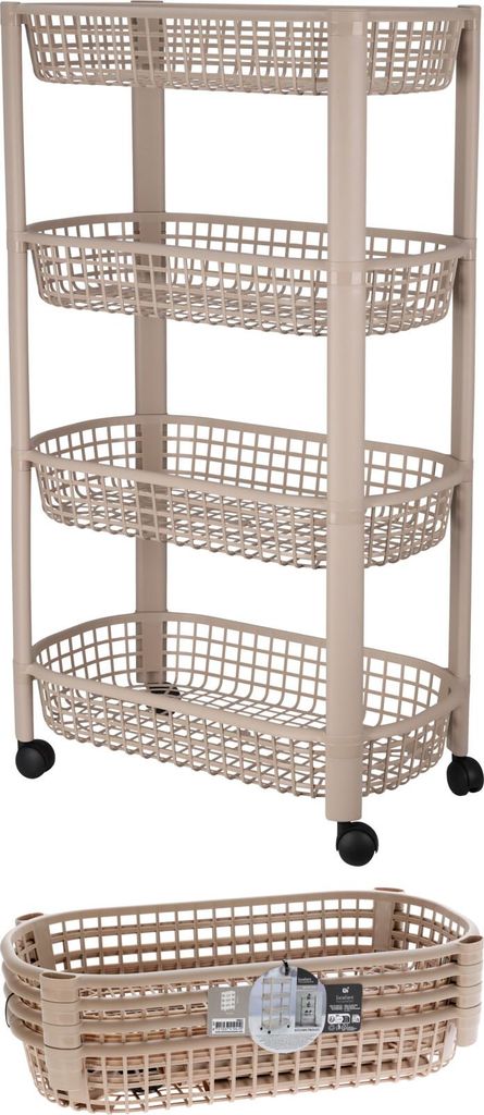 Excellent Houseware | Beistellwagen - Küchenwagen - 46 x 26 x 79 cm - Beige - Rollwagen Küche - 4 Ebenen - mit Rollen
