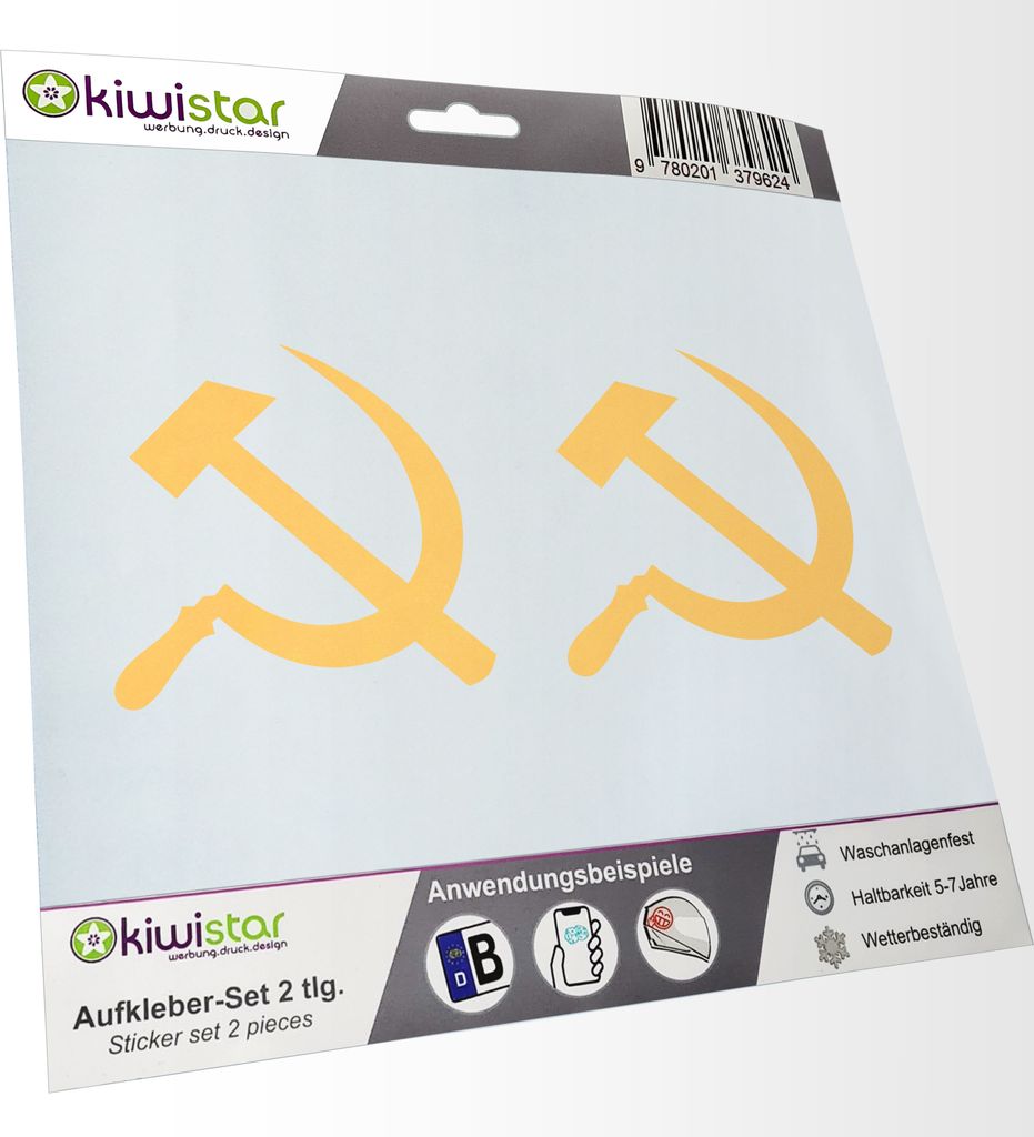 Kiwistar - 2x Kennzeichenaufkleber - creme - 21 mm Hammer und Sichel Aufkleber für Auto, Laptop, Fahrrad, LKW, Motorrad Mehrfarbig JDM Decal Racing