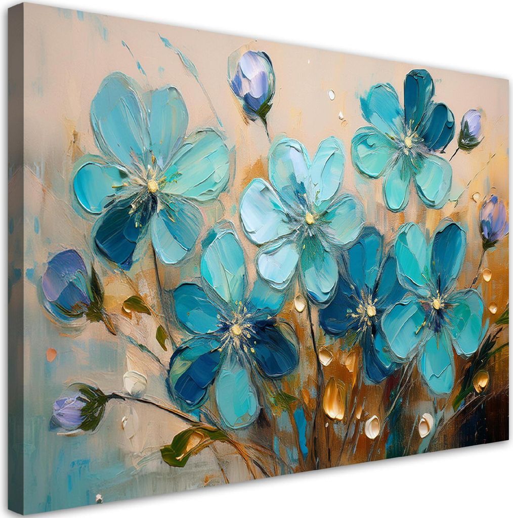 Leinwandbild Türkise Blumen Pflanzen Natur 90x60 Feeby Türkis bild für die wand bereit zum aufhängen