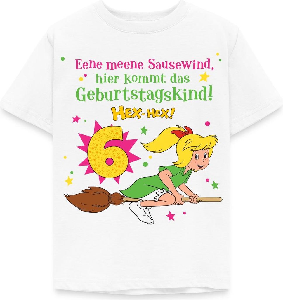 Spreadshirt Bibi Blocksberg Geburtstagsdesign 6 Jahre Kinder T-Shirt, 122/128 (7-8 Jahre), Weiß