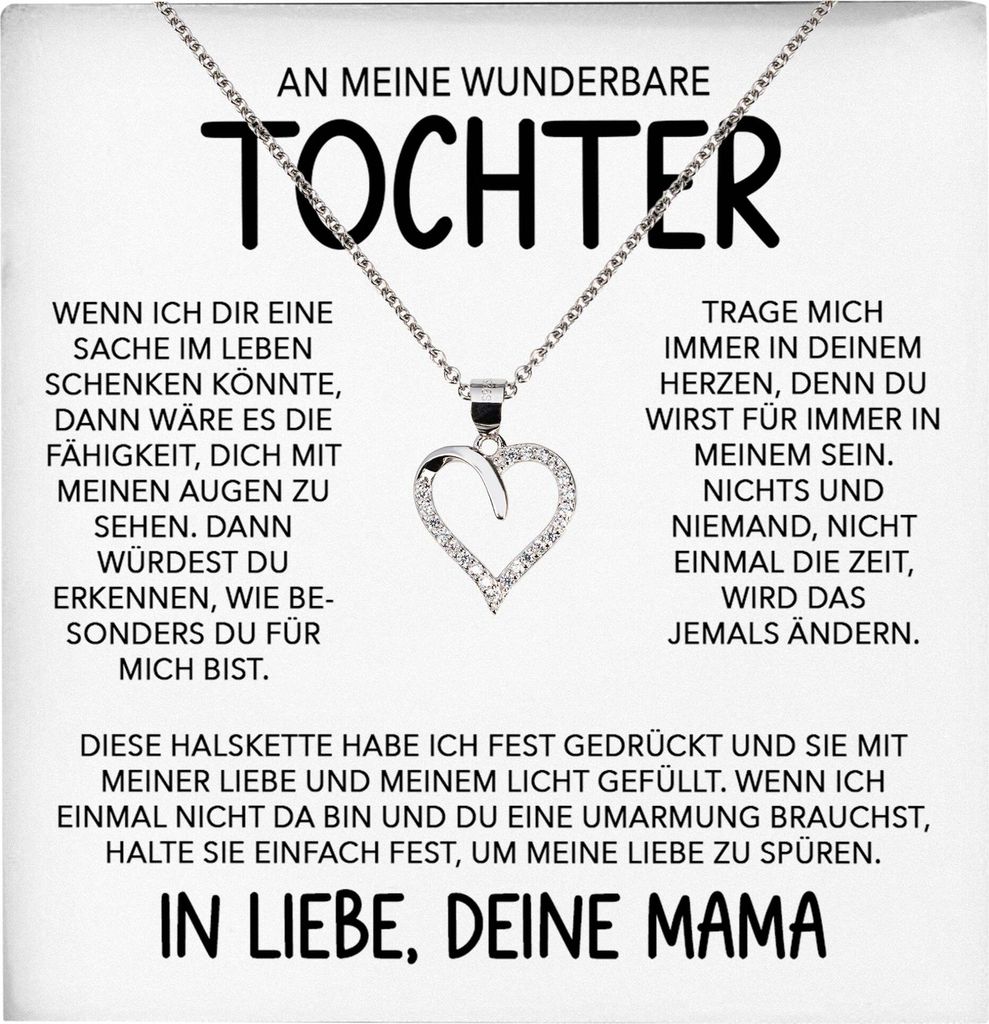 22Feels Wunderbare Tochter Geschenk von Mama Herz Halskette mit Karte Mädchen Frauen Geburtstag Weihnachten Firmung Konfirmation etc. (Damen Mädc...