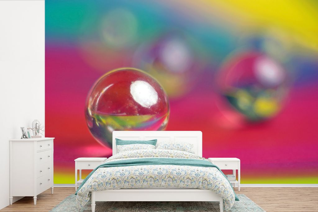 MuchoWow Fototapete für Wohnzimmer oder Schlafzimmer Wandtapete Vinyl Motivtapete Murmeln - Farben - Rosa - 420x280 cm - Zimmer für Kinder