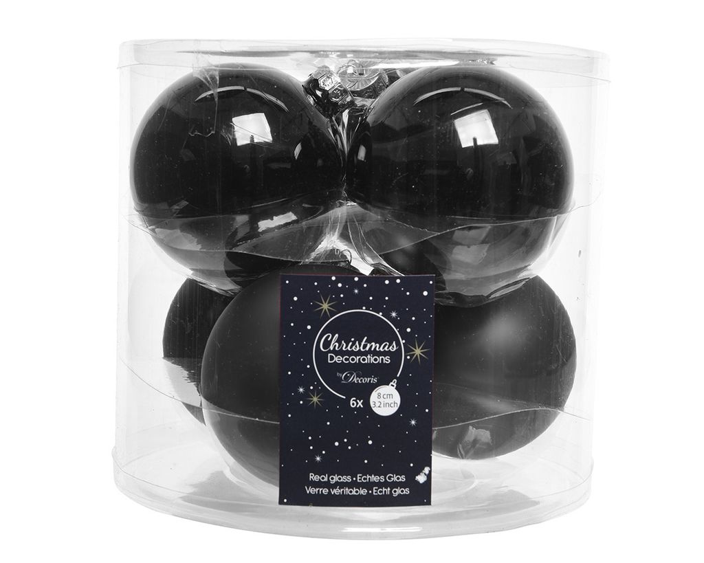 Weihnachtskugeln Glas 8cm 6 Stück - Schwarz Produktbild 