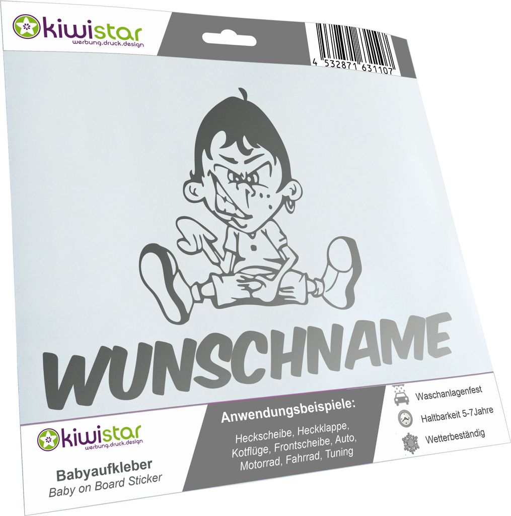 Kiwistar - Autoaufkleber - Piss on Wunschname - Junge sitzt - 60 cm - silber - Pissmännchen - Aufkleber für Auto, Laptop, Fahrrad, LKW, Motorrad ...