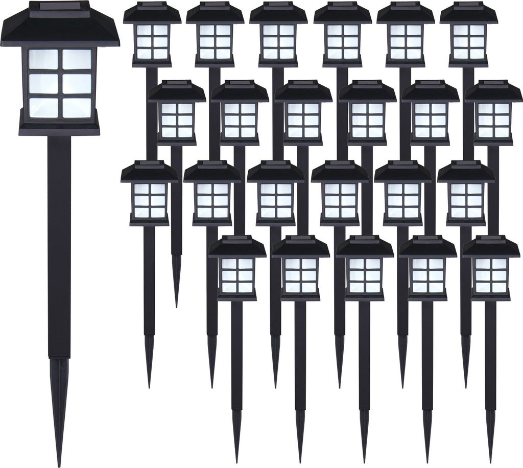 DEUBA Solarlampe für Außen 24er Set LED Wetterfest IP44 Dämmerungssensor Erdspieß Solar Laterne Schwarz Garten Leuchte Außenleuchte Balkon Deko