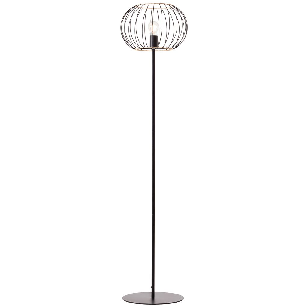 BRILLIANT schwarze Stehlampe SILEMIA im Nature Stil durch Einsatz von Rattan | dekorative Stehleuchte mit Fußschalter | geeignet für E27 Leuchtmittel max.  52W |Metall/Rattan