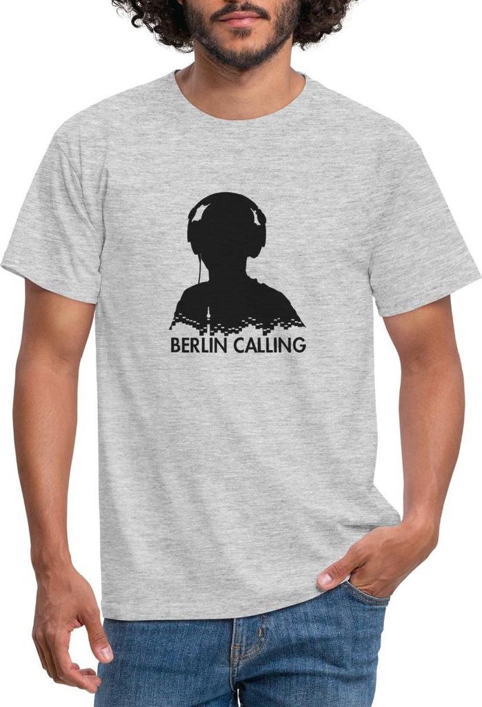 Spreadshirt Berlin Calling Silhouette Musik Geschenk Männer T-Shirt, 3XL, Grau meliert