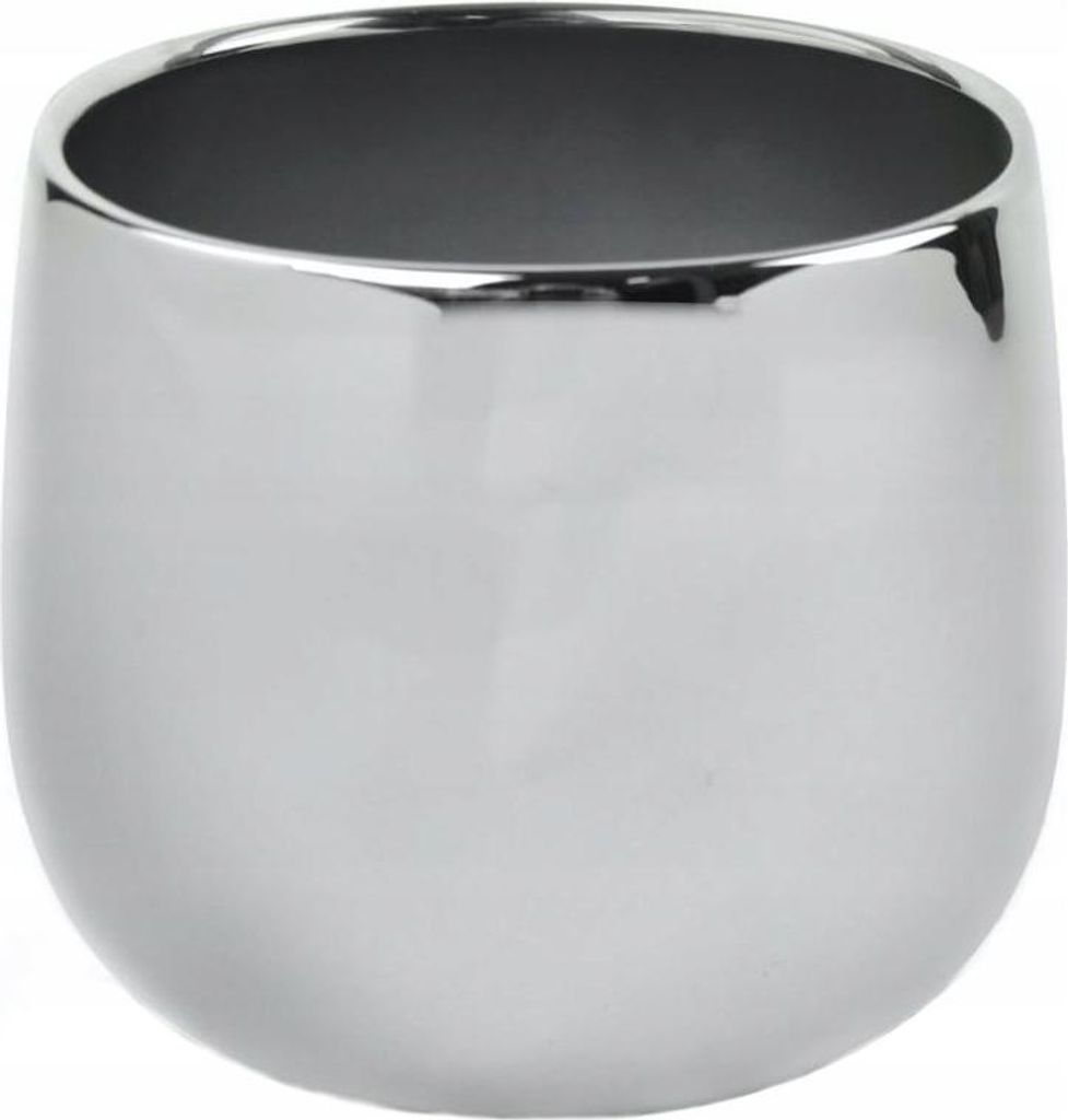 A silver ceramic pot cover on a white background.