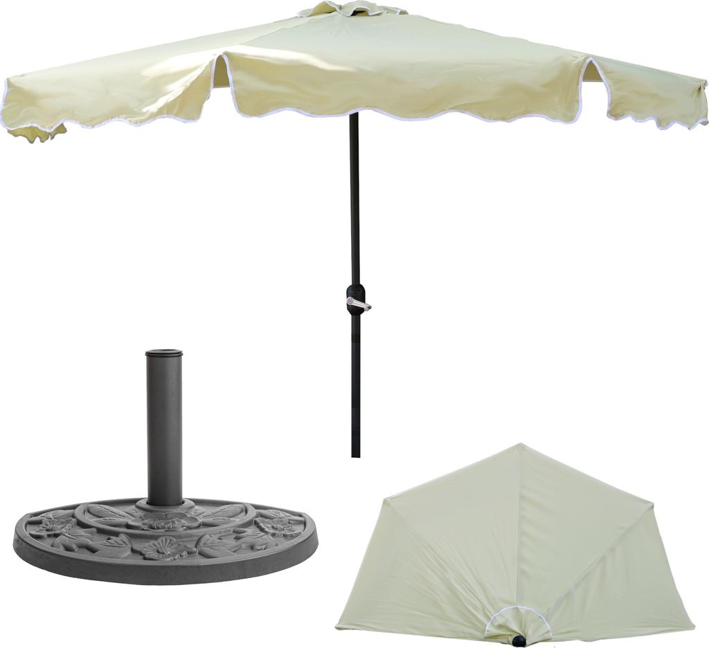 Sonnenschirm Halbrund Halbschirm mit Kurbel Balkonschirm Terrassenschirm Beige Ø 270 cm H 235 cm Sonnenschutz UV-Schutz Polyester Stahl mit Schirm...