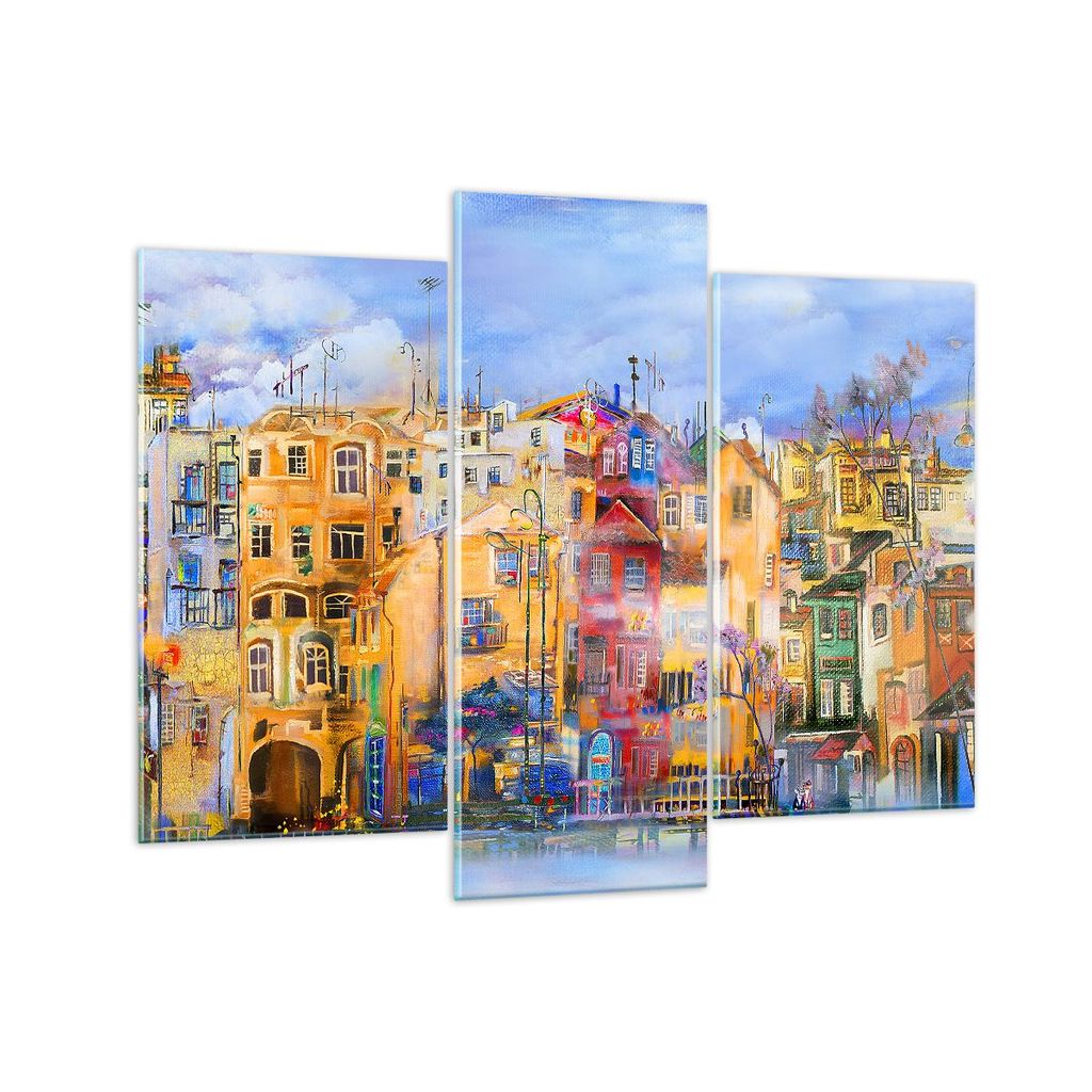 Bilder auf glas - Altstadt Mietshaus - 130x100cm - Glasbilder - Wandbilder - Kunstdruck - zum Aufhängen bereit - Wanddekoration aus Glas - Glas Bi...