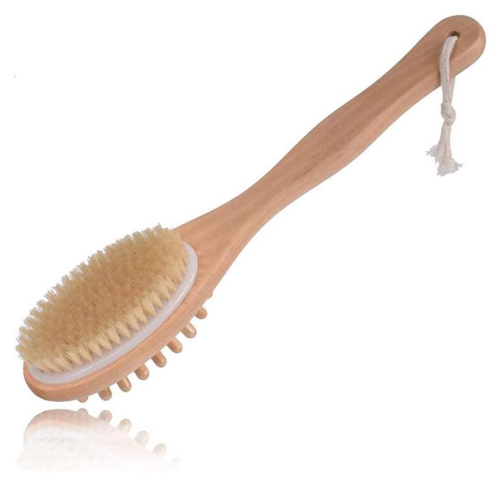 Badebürste, Körperbürste, Rückenbürste, Reinigungsbürste, Massagebürste mit Naturborsten und langem Griff für die Körperpflege