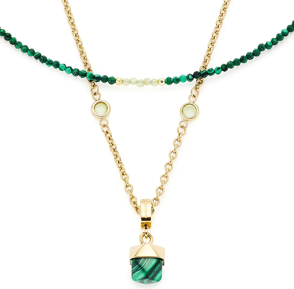 Collier acier doré 50 cm Leonardo Valea 021767 avec pendentif vert chic