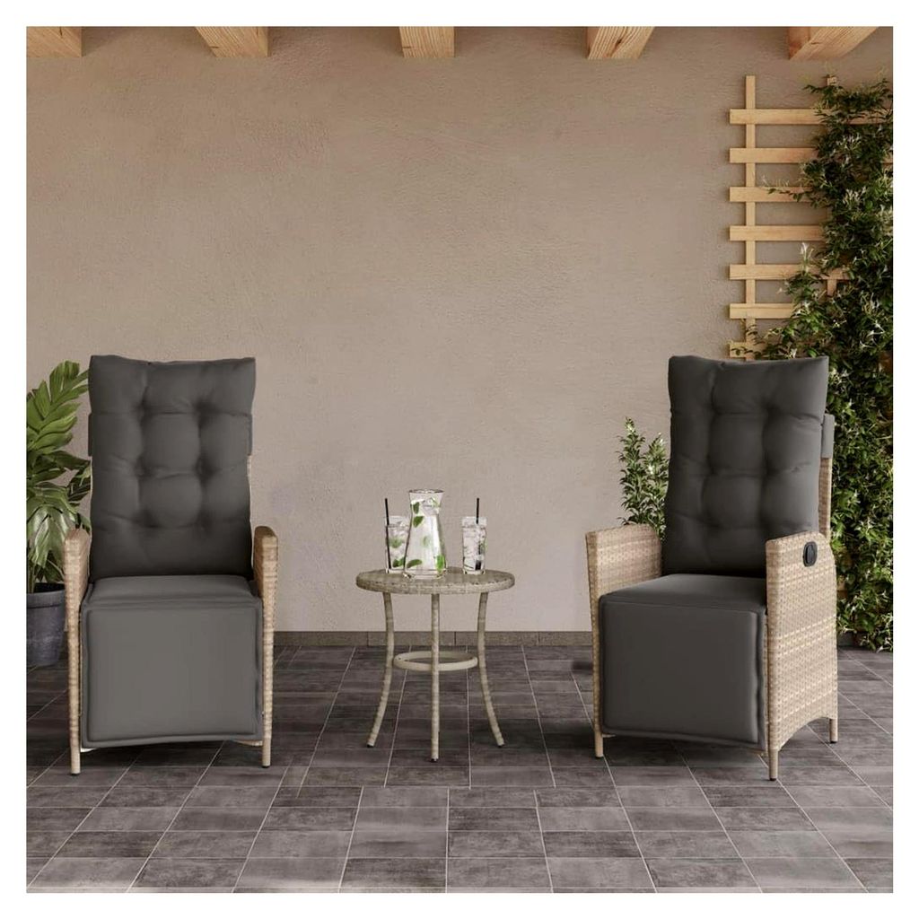 2er Set Gartenstuhl Polyrattan Verstellbar Hochlehner für Balkon und Terrasse - Hellgrau