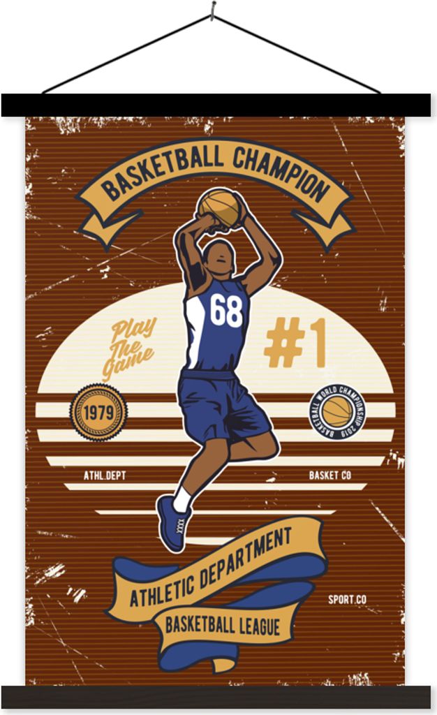 MuchoWow Textilposter Mancave - Basketball - Vintage - Zitate 40x60 cm mit schwarzem Rahmen - Wanddekorationen