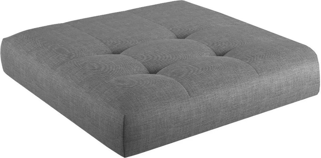 A gray tufted cushion for pallet furniture, shown from a slightly elevated angle against a white background.