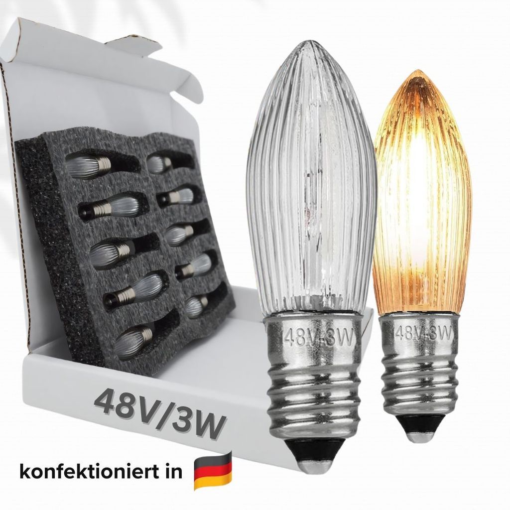10x Stück E10 48V/3W Ersatzlampe für Schwibbogen, Produktbild 1