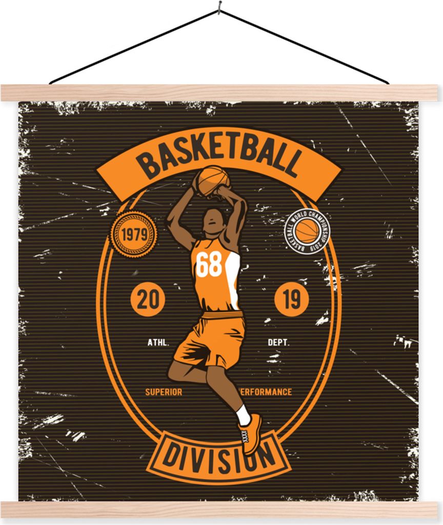 MuchoWow Textilposter Mancave - Basketball - Sport - Vintage - Orange 40x40 cm mit holzfarbenen Rahmen - Posterleiste