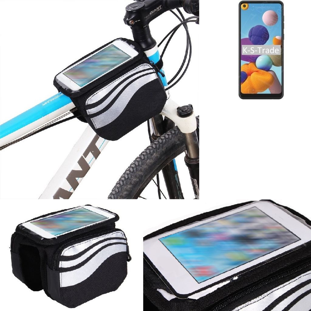 K-S-Trade Rahmentasche Fahrrad-Halterung kompatibel mit Samsung Galaxy A21 Rahmenhalterung Fahrrad Handyhalterung Fahrradtasche Handy Smartphone