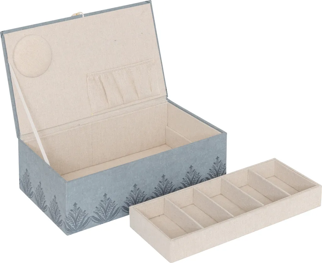 Boîte de rangement couture céramique bleu motif sauvage 30x18,5 cm - 3