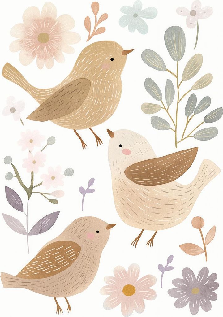 Plakat 70x100cm Muster für Kinder, Mädchen und Jungen - Vögel