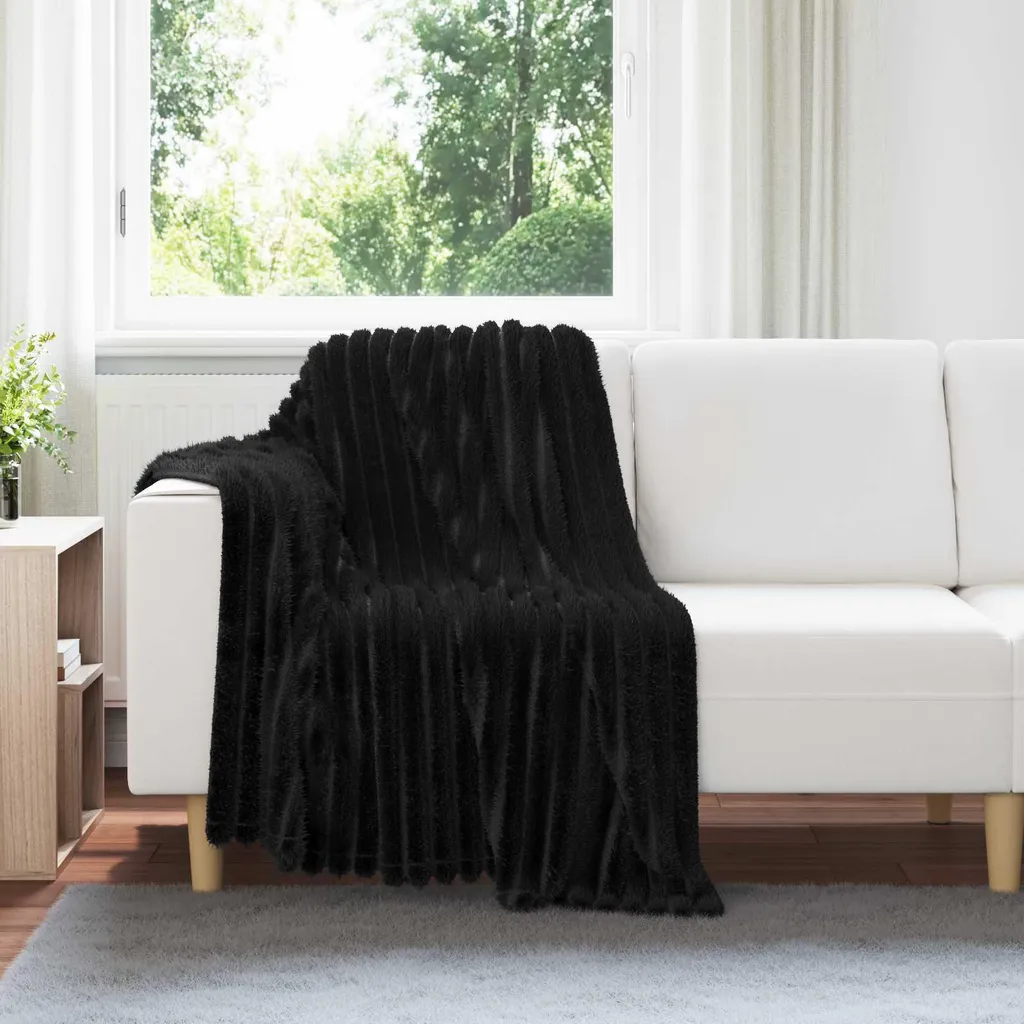 Coperta In Pile Microplush Ipoallergenica 150x150 Cm – Morbida E Calda Per Divano, Letto E Campeggio, Colore Nero