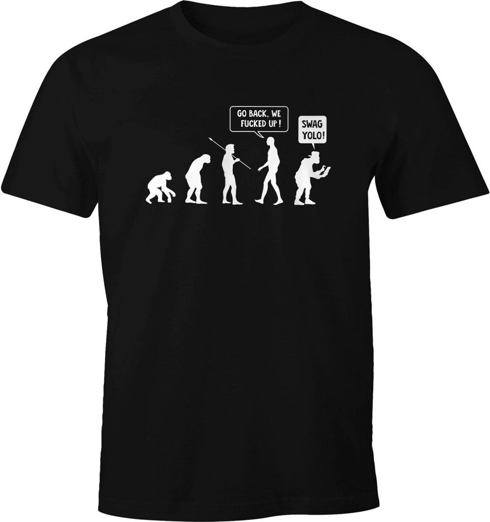 Evolution Herren T-Shirt - go back we fuck up Fun-Shirt Moonworks schwarz S