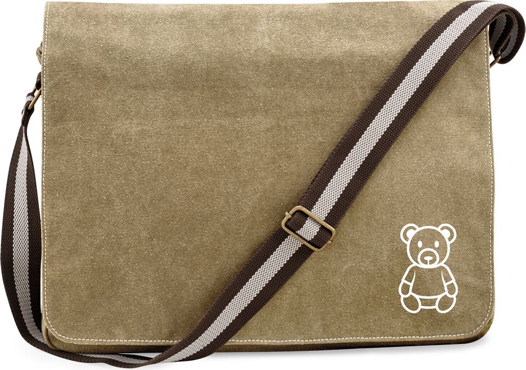 Huuraa Umhängetasche Teddybär Knuddelbär 14 Liter Sahara Canvas Laptoptasche Geschenkidee