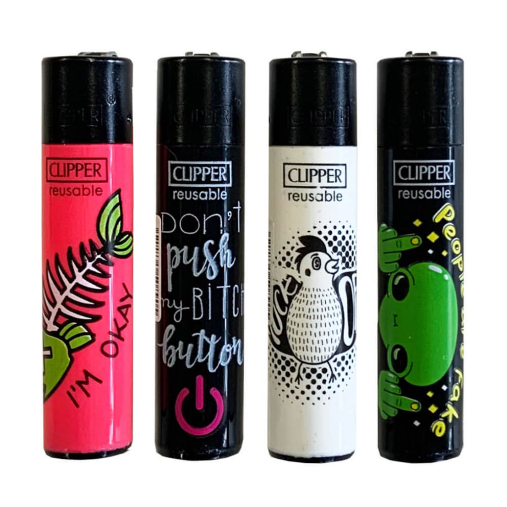 Clipper Feuerzeuge 4er Set Trippy #4 - Bunte Design-Feuerzeuge Mit Gratis Tee