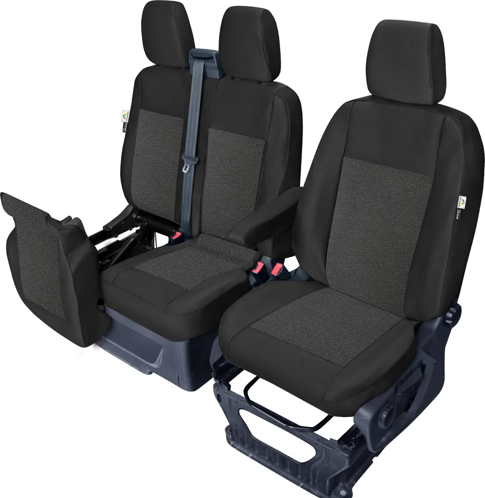 Coprisedili In Pelle Su Misura Per Ford Transit Custom Dal 2024 In Poi - Similpelle Con Cucitura A Diamante, Impermeabile, Con Accesso A Zip Per Vassoio Pieghevole - 6