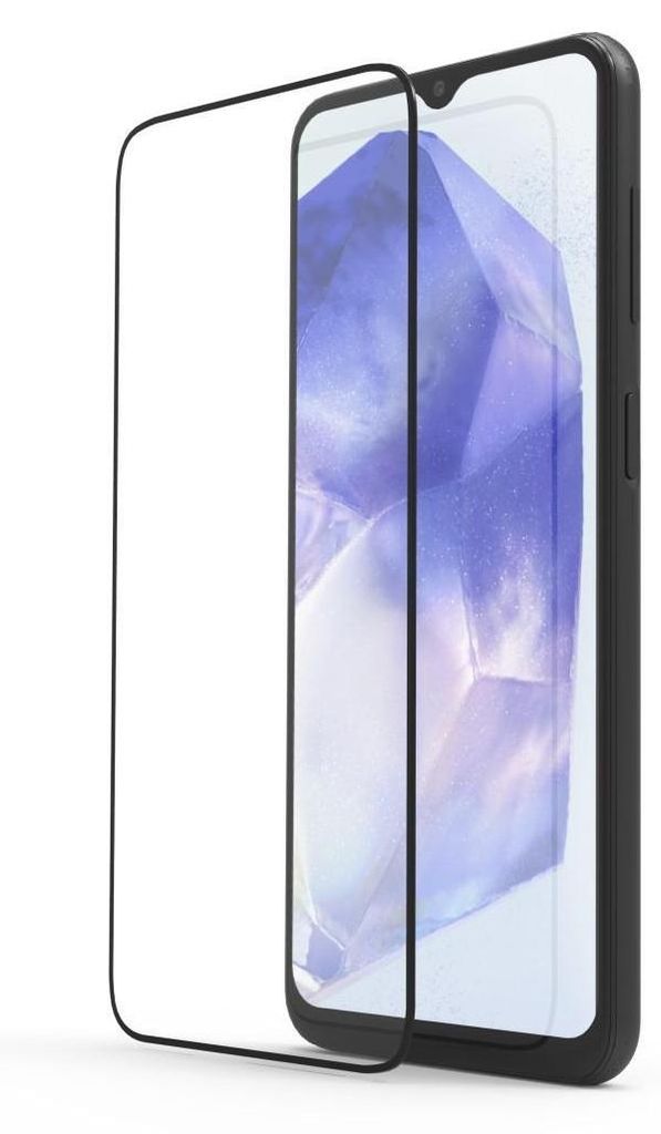 A screen protector is shown placed over a smartphone screen.