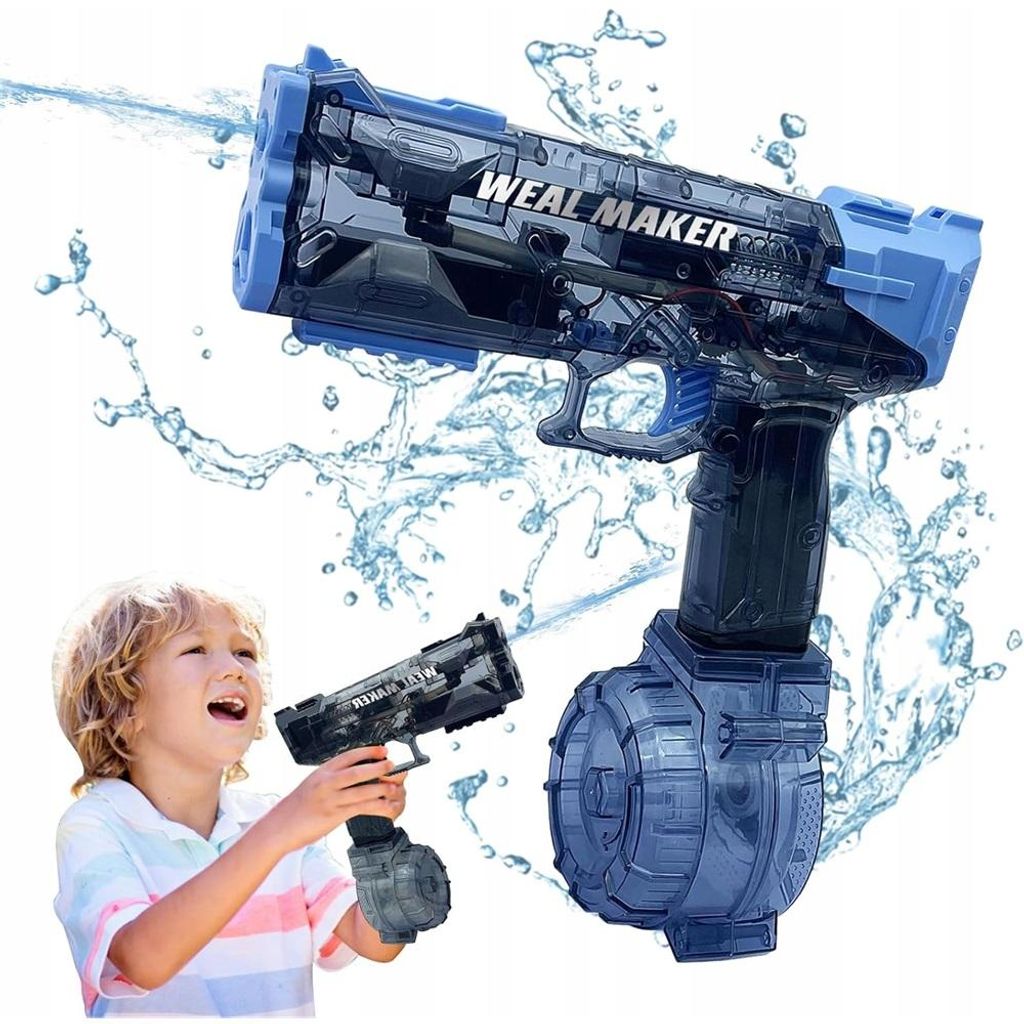 Elektrische Wasserpistole mit Dauerfeuer 500ml Tank 1200mAh Akku Zwei Magazine Wasserdicht Transparente Optik,Inkl. Ersatzmagazin Wasserspielzeug