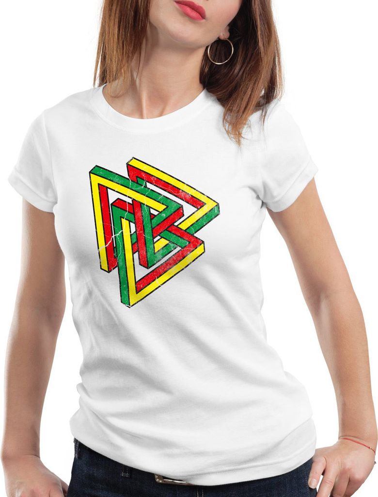 style3 Color Escher Damen T-Shirt, Farbe:Weiß, Größe:XL