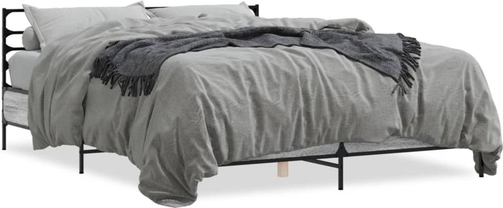 (NEU 2026) Bettgestell moderne, Grau Sonoma 160x200 cm - Holzwerkstoff und Metall - Klassische Betten - 38.12 kg