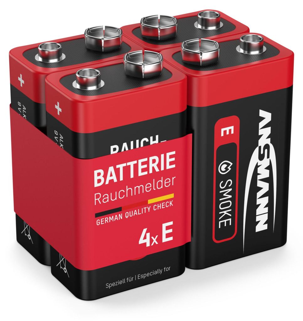 ANSMANN Rauchmelder Alkaline Batterie 9V E-Block, 4 Stück Produktbild 