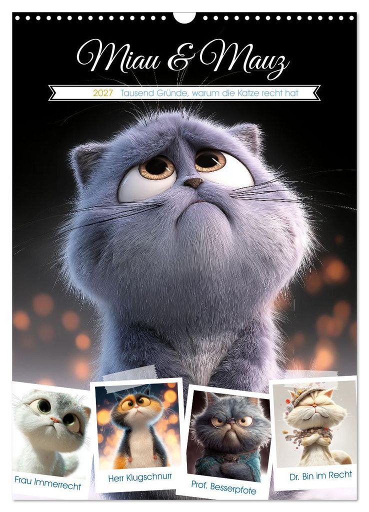 Miau & Mauz (Wandkalender 2027 DIN A3 hoch), CALVENDO Monatskalender