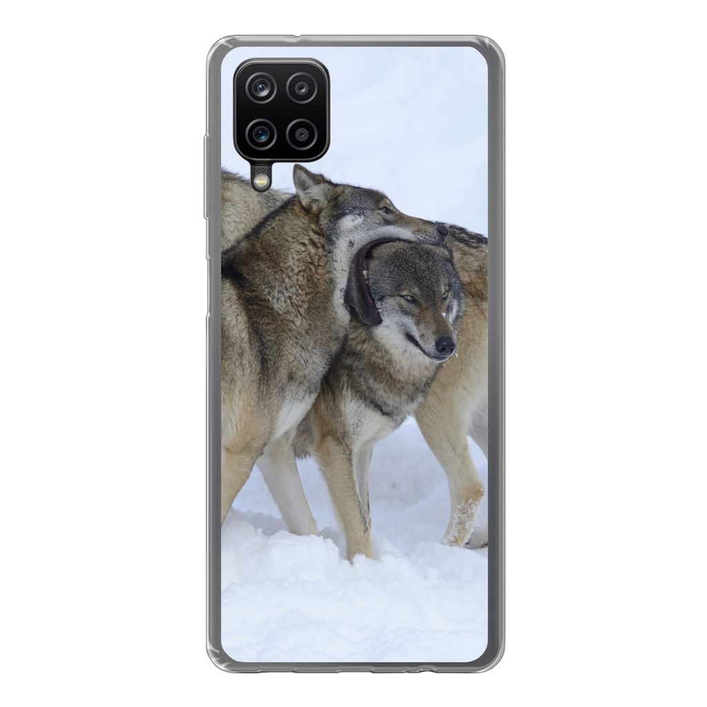 MuchoWow Handyhülle Schutzhülle Hülle für Samsung Galaxy A12 Wolf - Europa - Schnee Silikon Softcase Handy Hülle - Bild