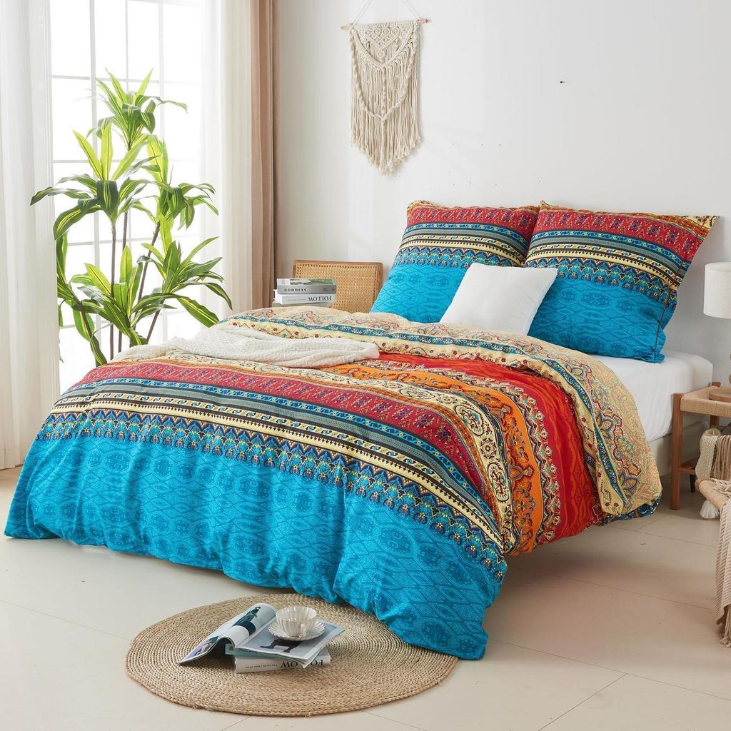Bettwäsche-Set 220x240cm 3-teilig Baumwolle Bunt Vintage Bohemian mit Reißverschluss 2x Kissenbezug 80x80cm