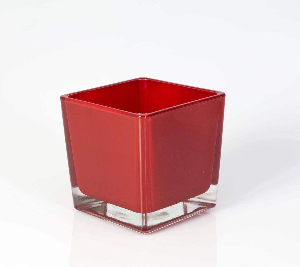 INNA-Glas Eckiges Teelicht Glas Kim, rot, 10x10x10cm - Planzgefäß - Glaswürfel