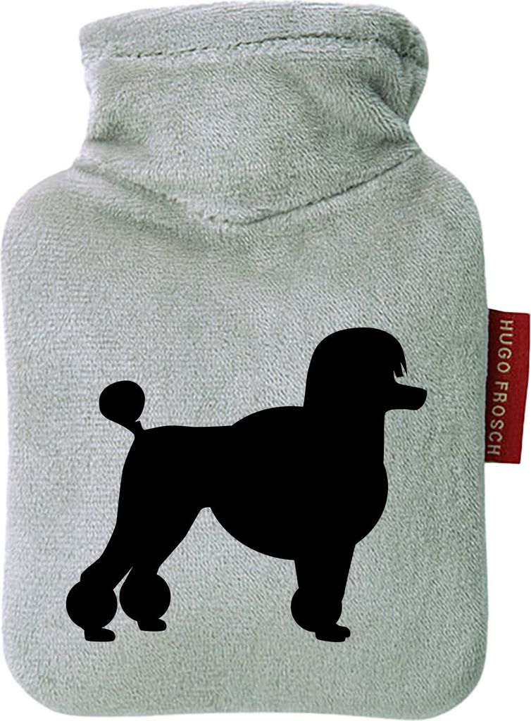 Huuraa Mini-Wärmflasche Pudel Silhouette 0,2 Liter Grey Mini Veloursbezug Taschenwärmer Geschenkidee